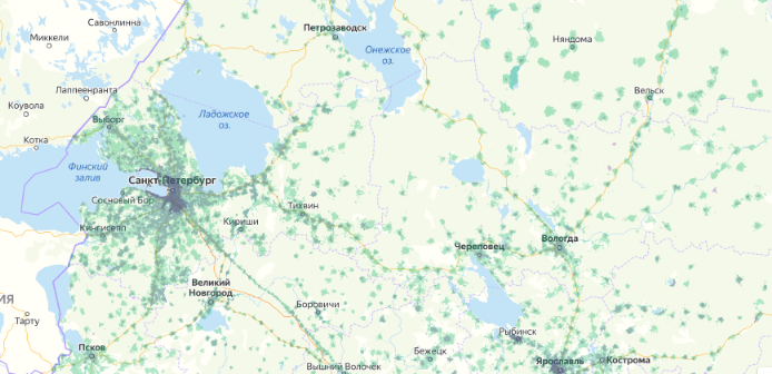 Зона покрытия МТС на карте Лыткарино 